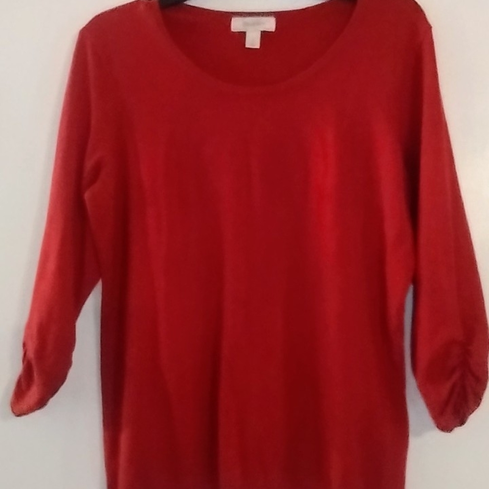 Dress Barn Red Crew Neck Sweater with Three-Quarter Sleeves